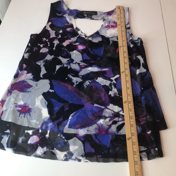 INC Floral Sheer Layered Top - Purple Blue Black Cutout Back Women's Medium - Picture 4 of 16